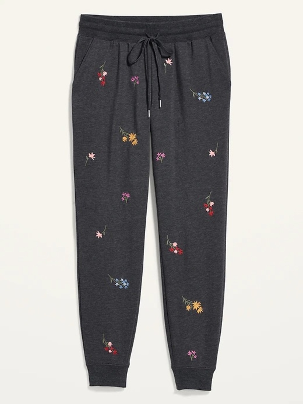 Old Navy Charcoal Floral Embroidered Joggers